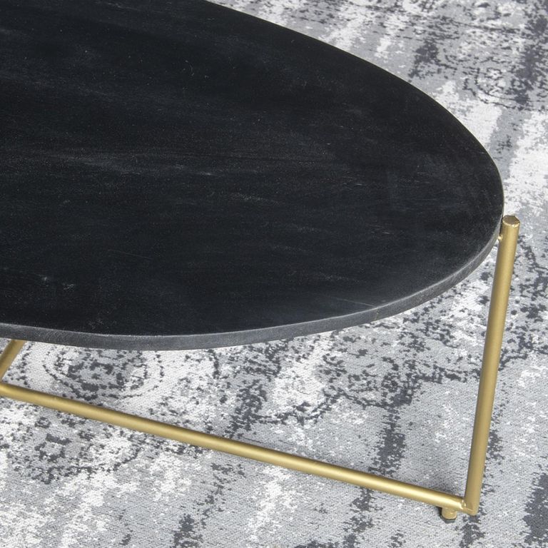 Anthony Coffee Table - Oval - Geometric Base - Black and Gold - Mango Wood