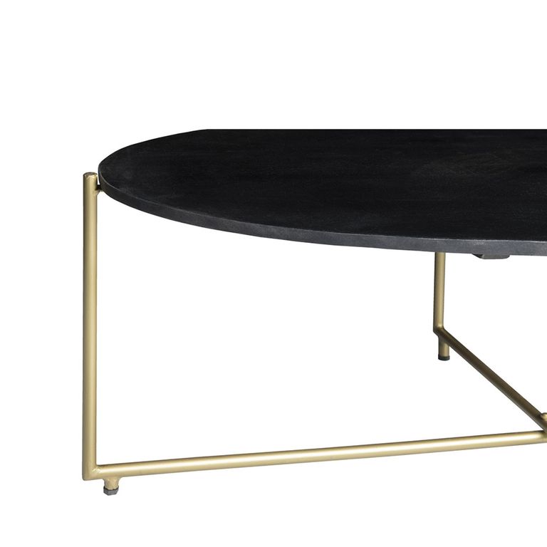 Anthony Coffee Table - Oval - Geometric Base - Black and Gold - Mango Wood