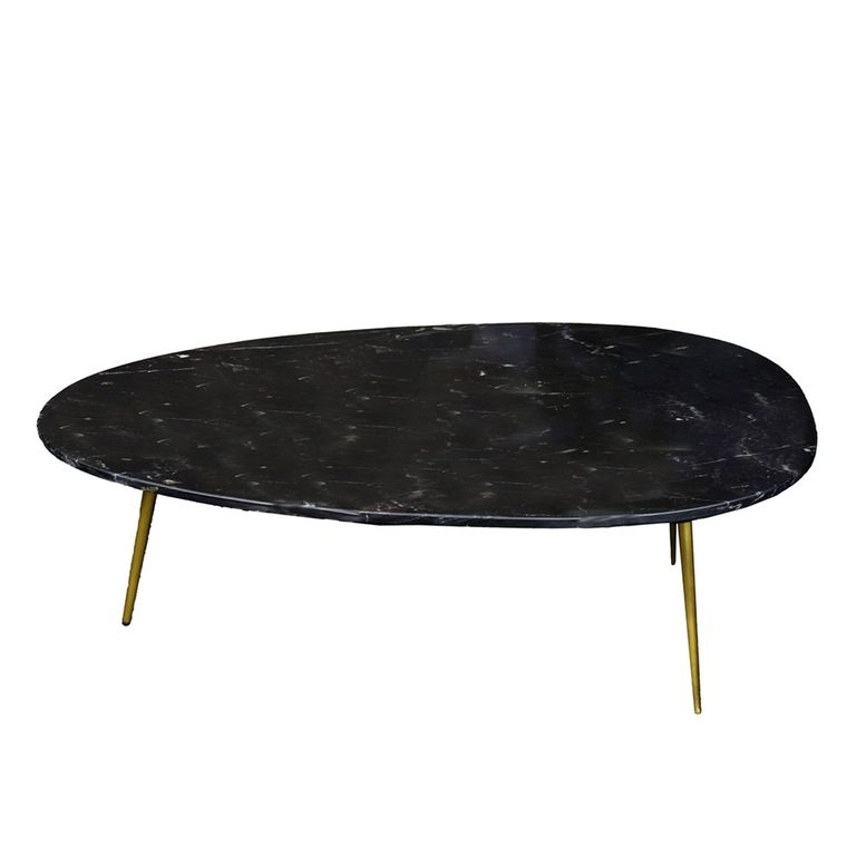 Organic Coffee Table - Oval - Low - Black and Gold - Marble Effect