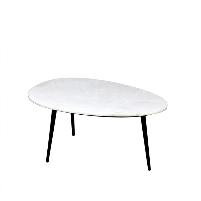 Organic Coffee Table - Oval - Low - White and Black - Marble Effect