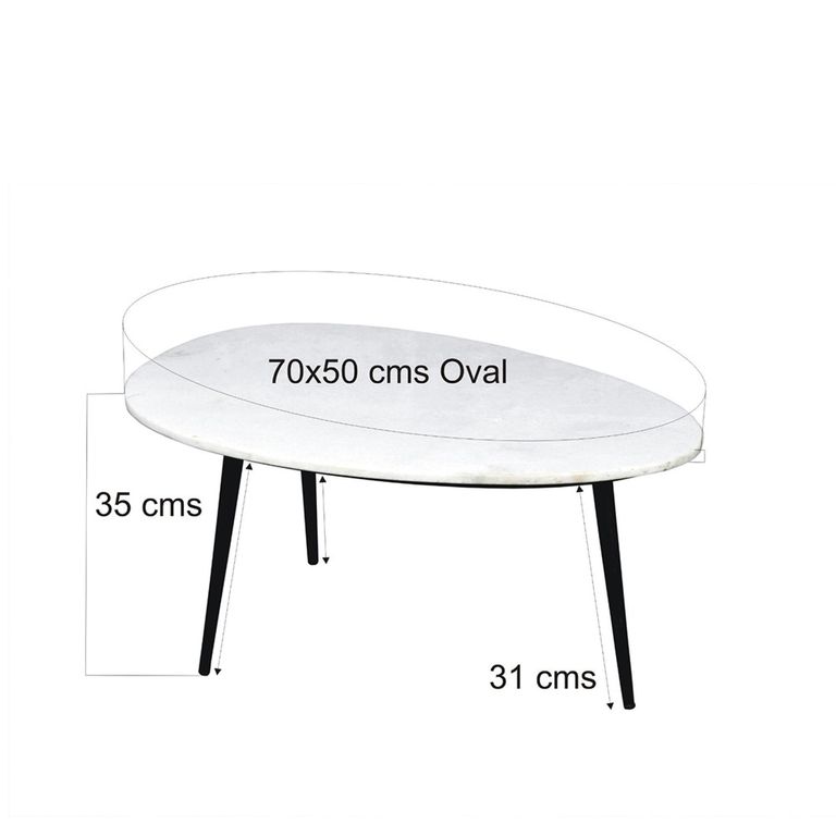 Organic Coffee Table - Oval - Low - White and Black - Marble Effect