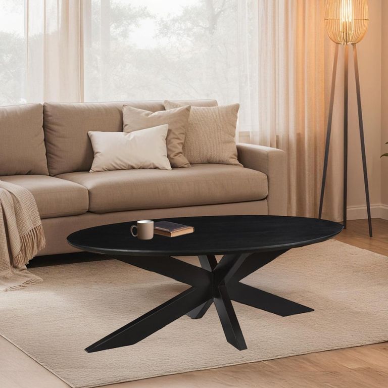 Oslo Coffee Table - Oval - Spider Legs - Black - Acacia Wood