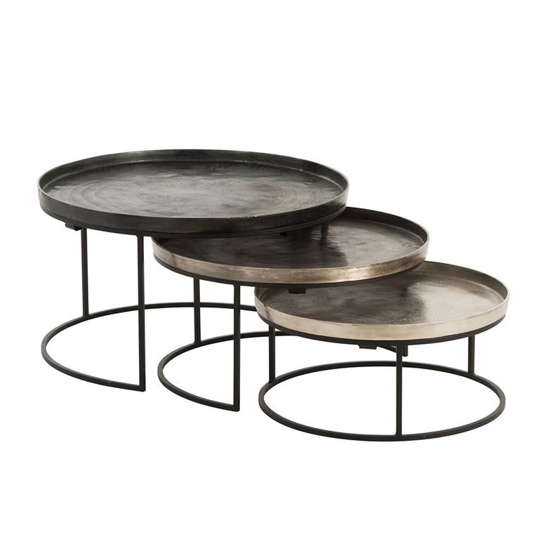 Nest of Coffee Table - 3 Tier - Round - Black - Aluminium