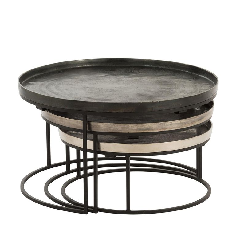 Nest of Coffee Table - 3 Tier - Round - Black - Aluminium
