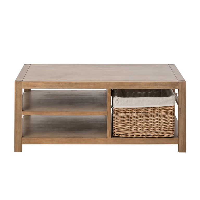 Blois Coffee Table - with Wicker Basket - Natural - Pinewood