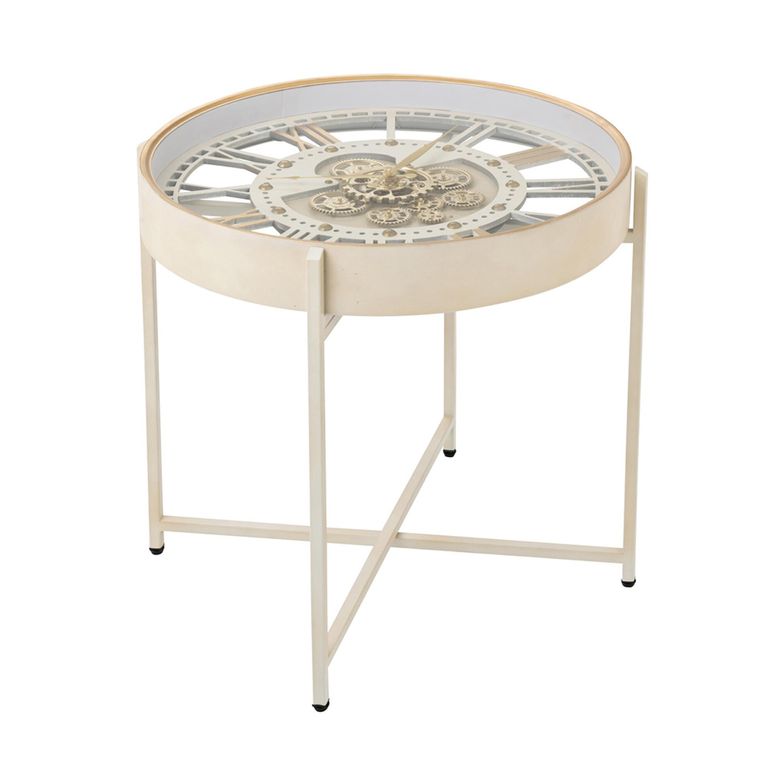 Clock Coffee Table - Round - White and Gold - Glass Top and Metal