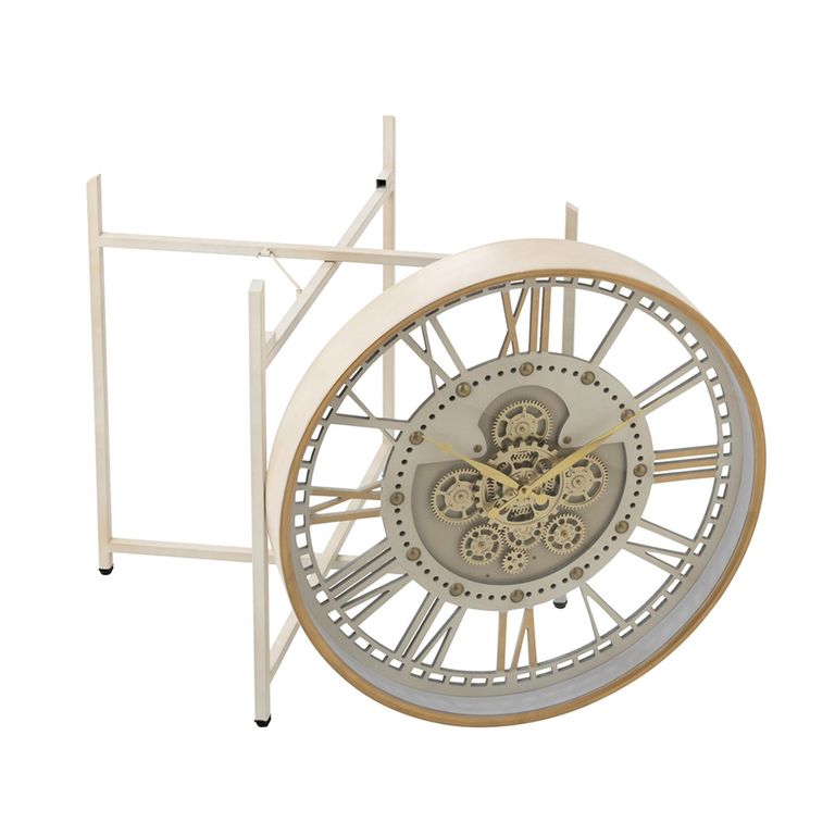 Clock Coffee Table - Round - White and Gold - Glass Top and Metal