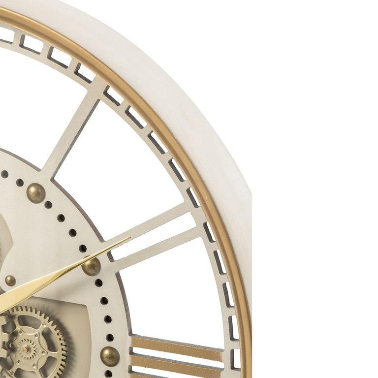 Clock Coffee Table - Round - White and Gold - Glass Top and Metal