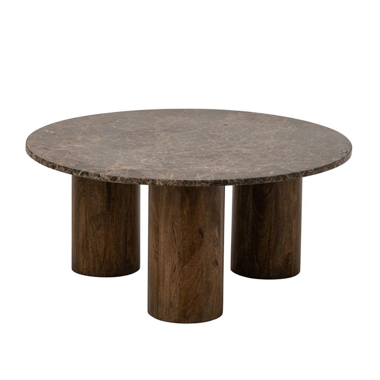 Coffee Table - Round - Chunky Cylindrical Legs - Brown - Marble and Wooden