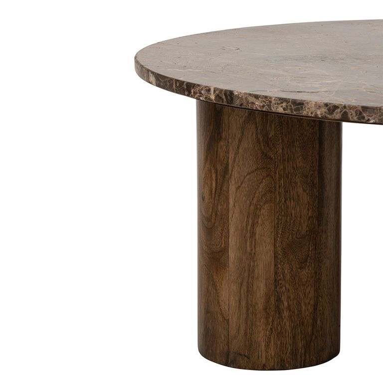 Coffee Table - Round - Chunky Cylindrical Legs - Brown - Marble and Wooden