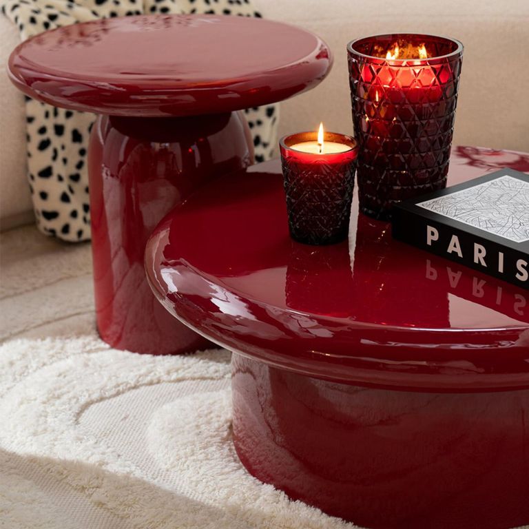 Coffee Table - Round - High Gloss Red Lacquered - Metal