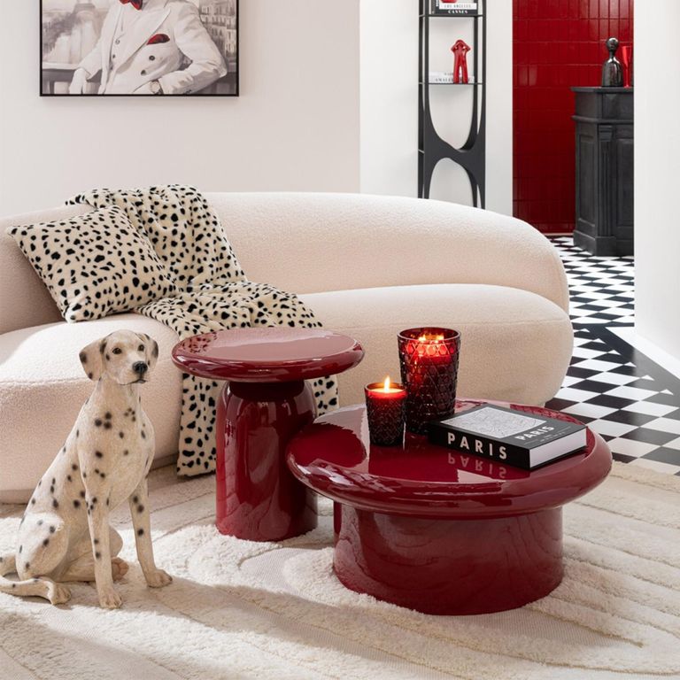 Coffee Table - Round - High Gloss Red Lacquered - Metal