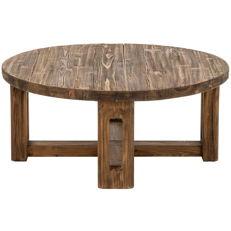 Distressed Coffee Table - Round - Open Frame Base - Brown - Recycled Wood