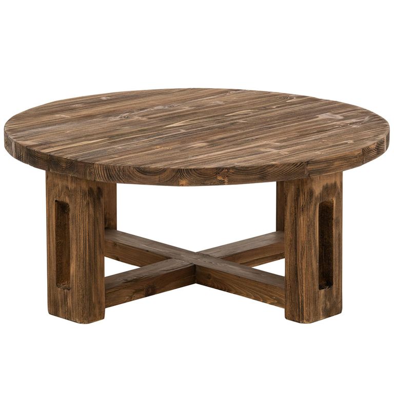 Distressed Coffee Table - Round - Open Frame Base - Brown - Recycled Wood