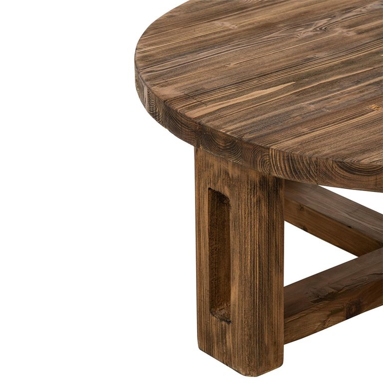 Distressed Coffee Table - Round - Open Frame Base - Brown - Recycled Wood
