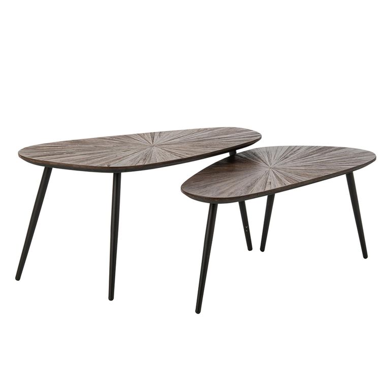 Ray Coffee Table - Set of 2 - Abstract - Starburst - Dark Brown and Black - Recycled Wood
