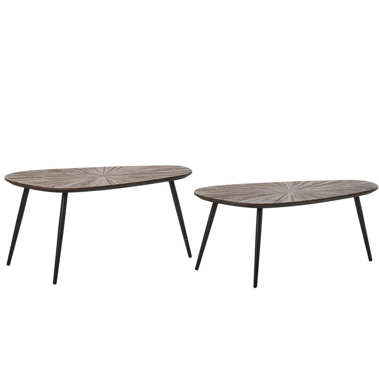 Ray Coffee Table - Set of 2 - Abstract - Starburst - Dark Brown and Black - Recycled Wood