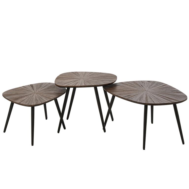 Ray Coffee Table - Set of 3 - Abstract - Starburst - Dark Brown and Black - Recycled Wood