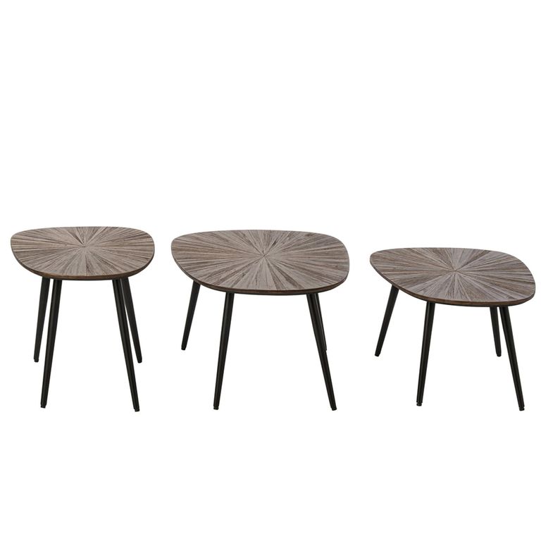 Ray Coffee Table - Set of 3 - Abstract - Starburst - Dark Brown and Black - Recycled Wood