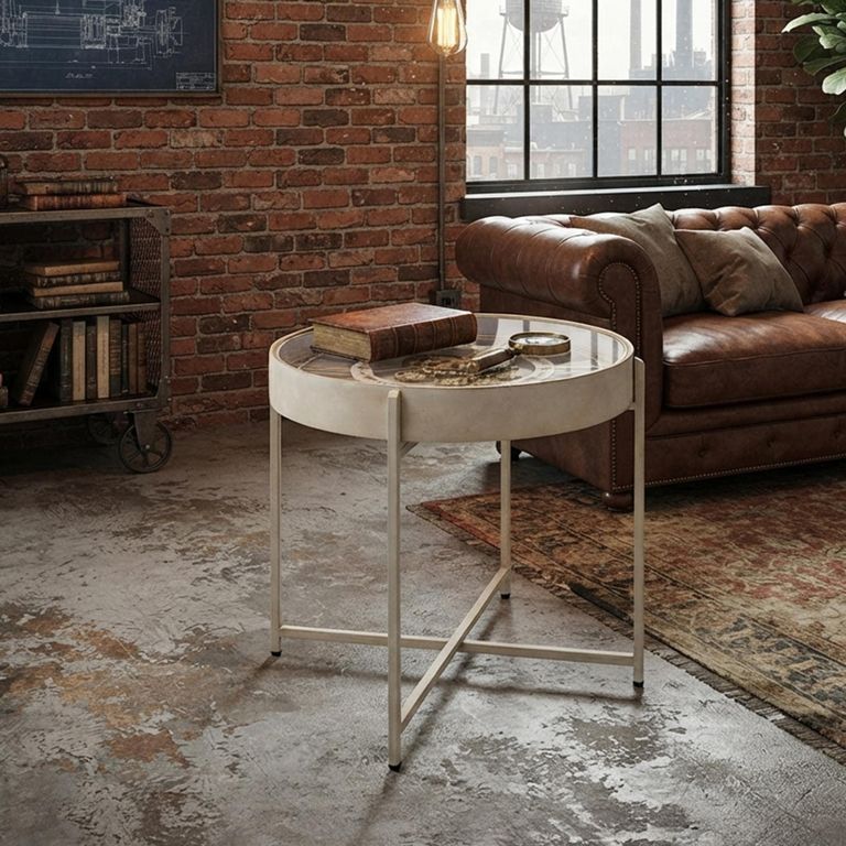 Clock Coffee Table - Round - White and Gold - Glass Top and Metal