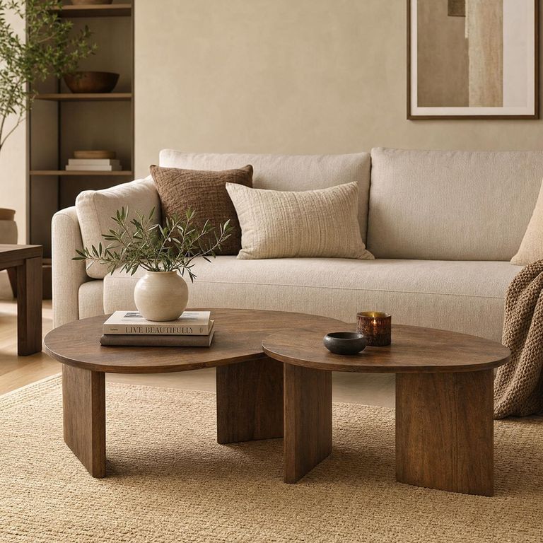 Coffee Table - Set of 2 - Abstract - Natural - Mango Wood