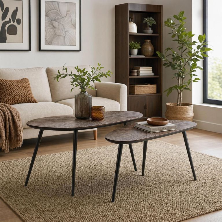 Ray Coffee Table - Set of 2 - Abstract - Starburst - Dark Brown and Black - Recycled Wood
