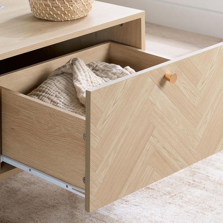 Herringford Oak Coffee Table - 1 Drawer - Chevron