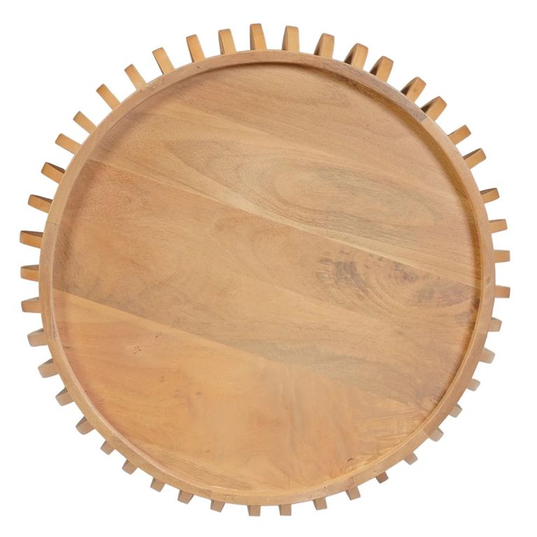 Austin Coffee Table - Round - Low - Slatted Drum Base - Natural - Mango Wood