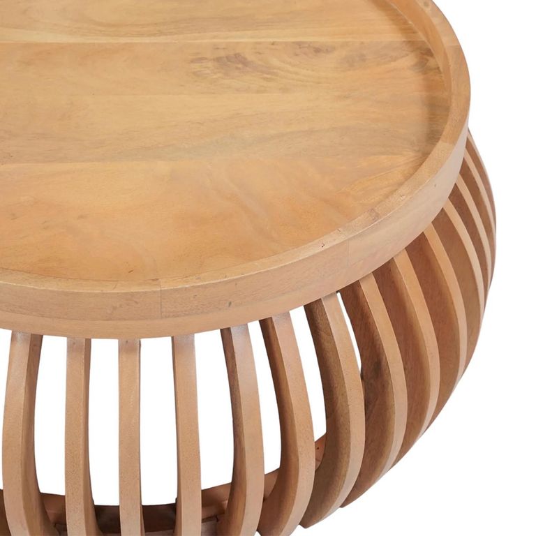 Austin Coffee Table - Round - Low - Slatted Drum Base - Natural - Mango Wood