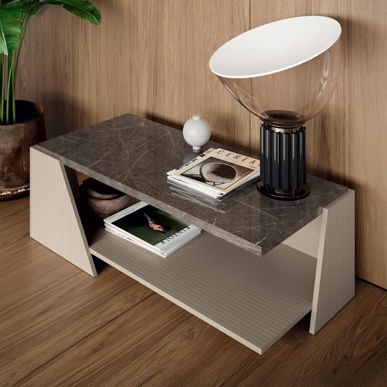 Fidia Italian Coffee Table - Fluted - Emperador Taupe - Marquinia Marble Effect Top