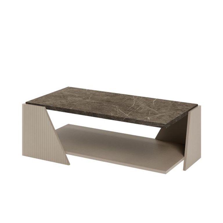 Fidia Italian Coffee Table - Fluted - Emperador Taupe - Marquinia Marble Effect Top