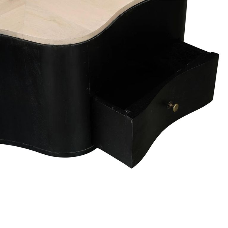 Boho Coffee Table - Low - 1 Drawer - Organic - Natural and Black - Mango Wood