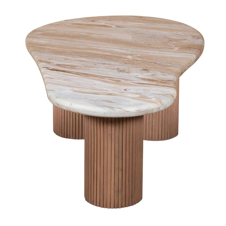 Ashford Coffee Table - Abstract - Fluted - Pale Taupe - Marble Top and Mango Wood