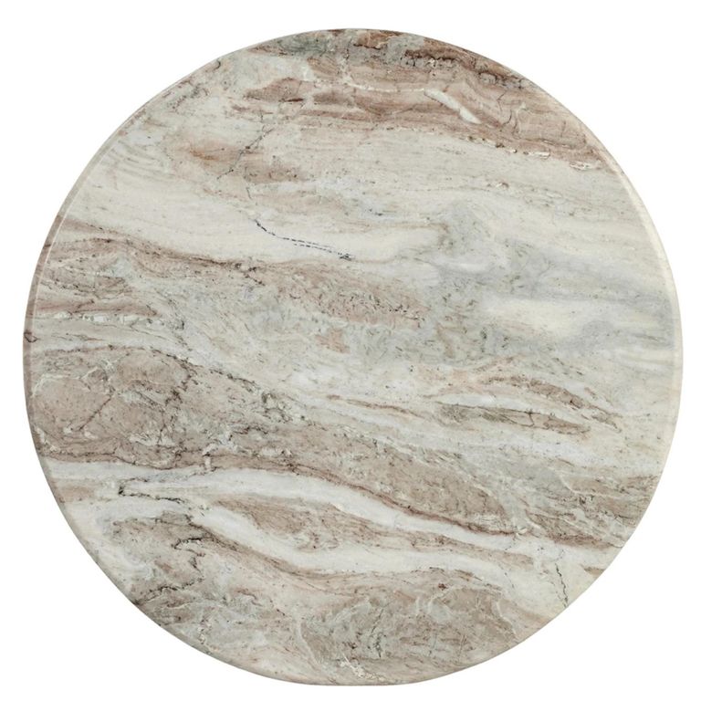 Ashford Coffee Table - Round - Fluted - Pale Taupe - Marble Top and Mango Wood