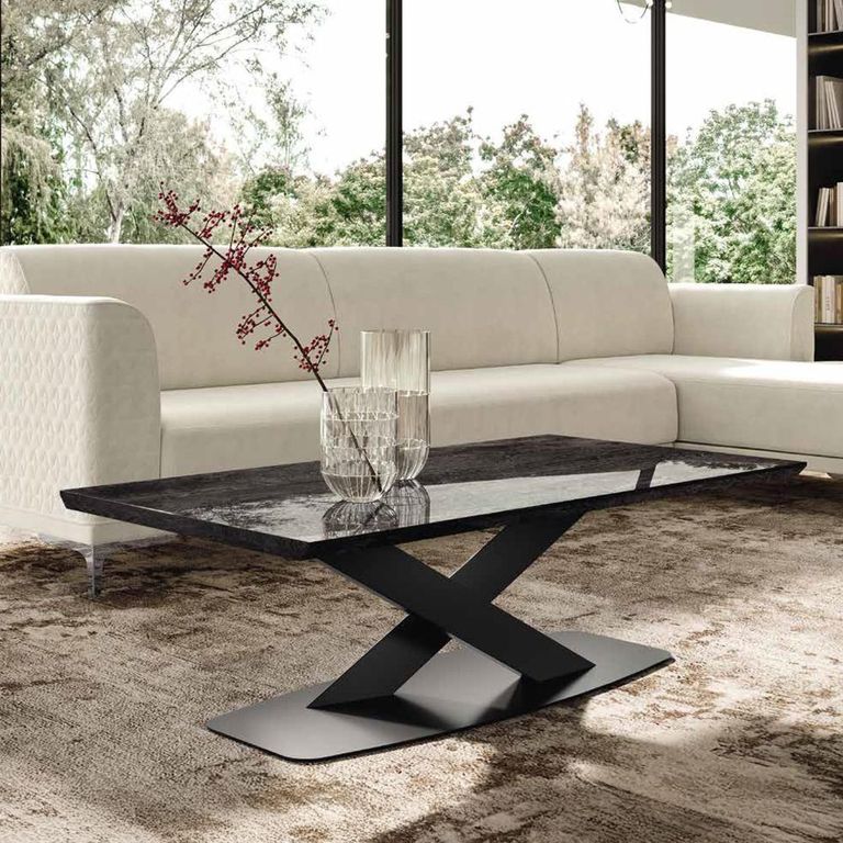 Krystal Italian Coffee Table - Medblue Birch Gloss - Wooden and Metal