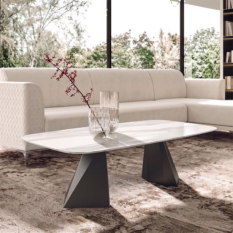 Krystal Italian Coffee Table - Tent Base - Ceramic and Metal