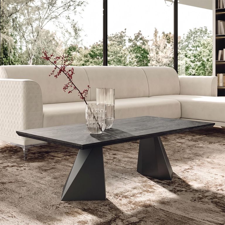 Krystal Italian Coffee Table - Tent Base - Medblue Birch Gloss - Wooden and Metal