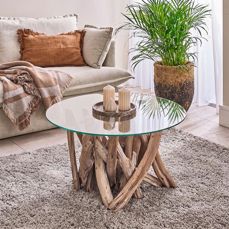 Branchwood Glass Top Round Coffee Table