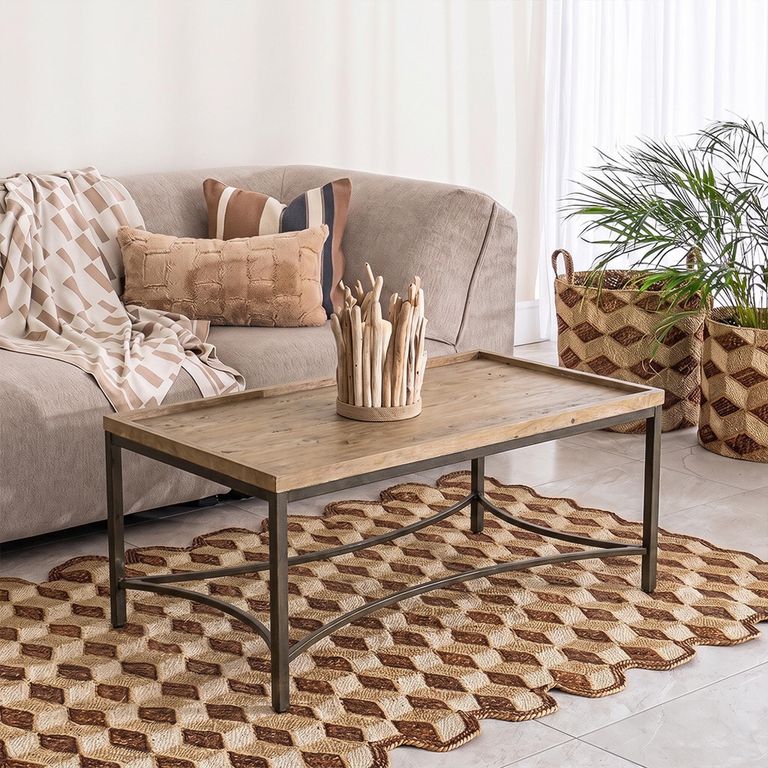 Coffee Table with Metal Base Mango Wood Grey