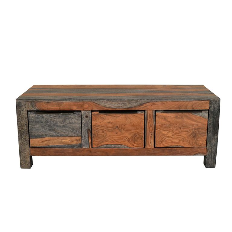 Cube Goa Petite Coffee Table - 3 Drawer - Low - Rustic Sheesham