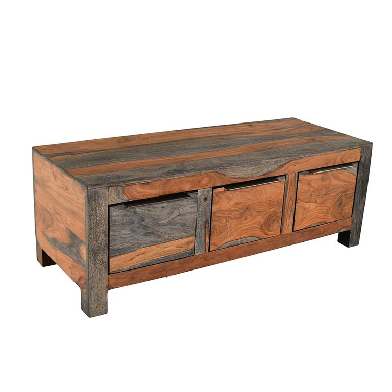 Cube Goa Petite Coffee Table - 3 Drawer - Low - Rustic Sheesham