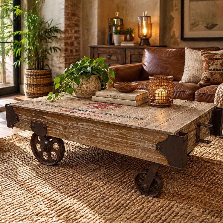Railway Wood and Metal Cart Coffee Table
