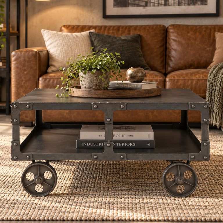 Cart Style Black Metal Coffee Table