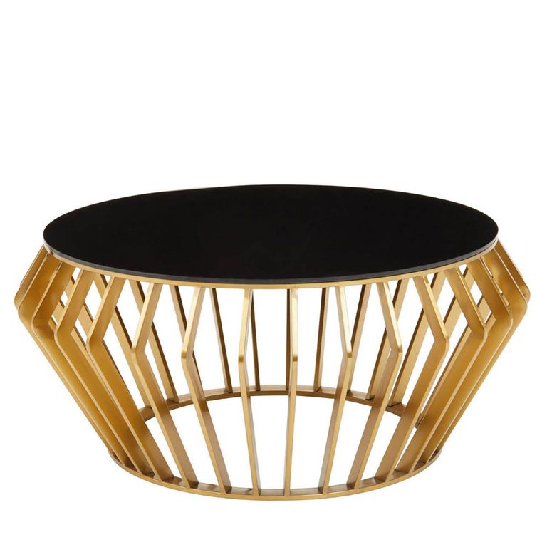 Ackley Coffee Table - Round - Black Glass - Gold Legs