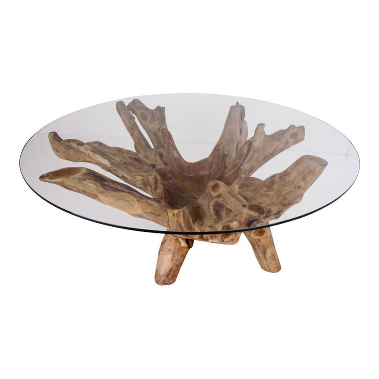 Amazonas Coffee Table - Round - Glass and Teak Root