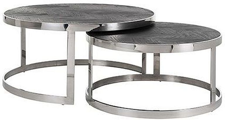 Blackbone Black Oak 2 Tier Round Coffee Tables with Silver Trim