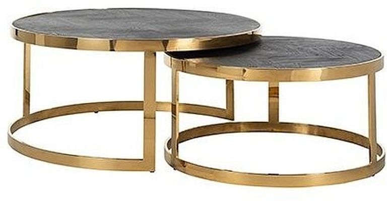 Blackbone Black Round 2 Tier Coffee Tables with Gold Trim