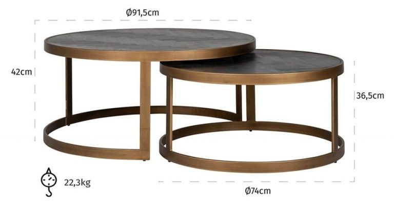 Blackbone Black and Brass 2 Tier Coffee Tables