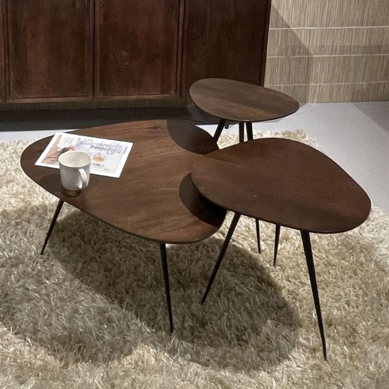 Brix Loua Coffee Table - Triangle - Set of 3 - Chestnut - Mango Wood