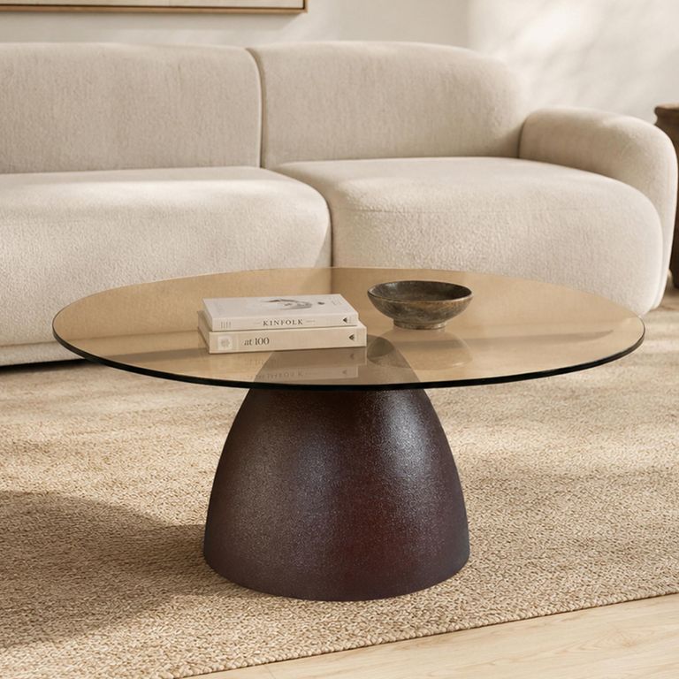 Brix Mylon Coffee Table - Abstract - Brown - Glass and Metal
